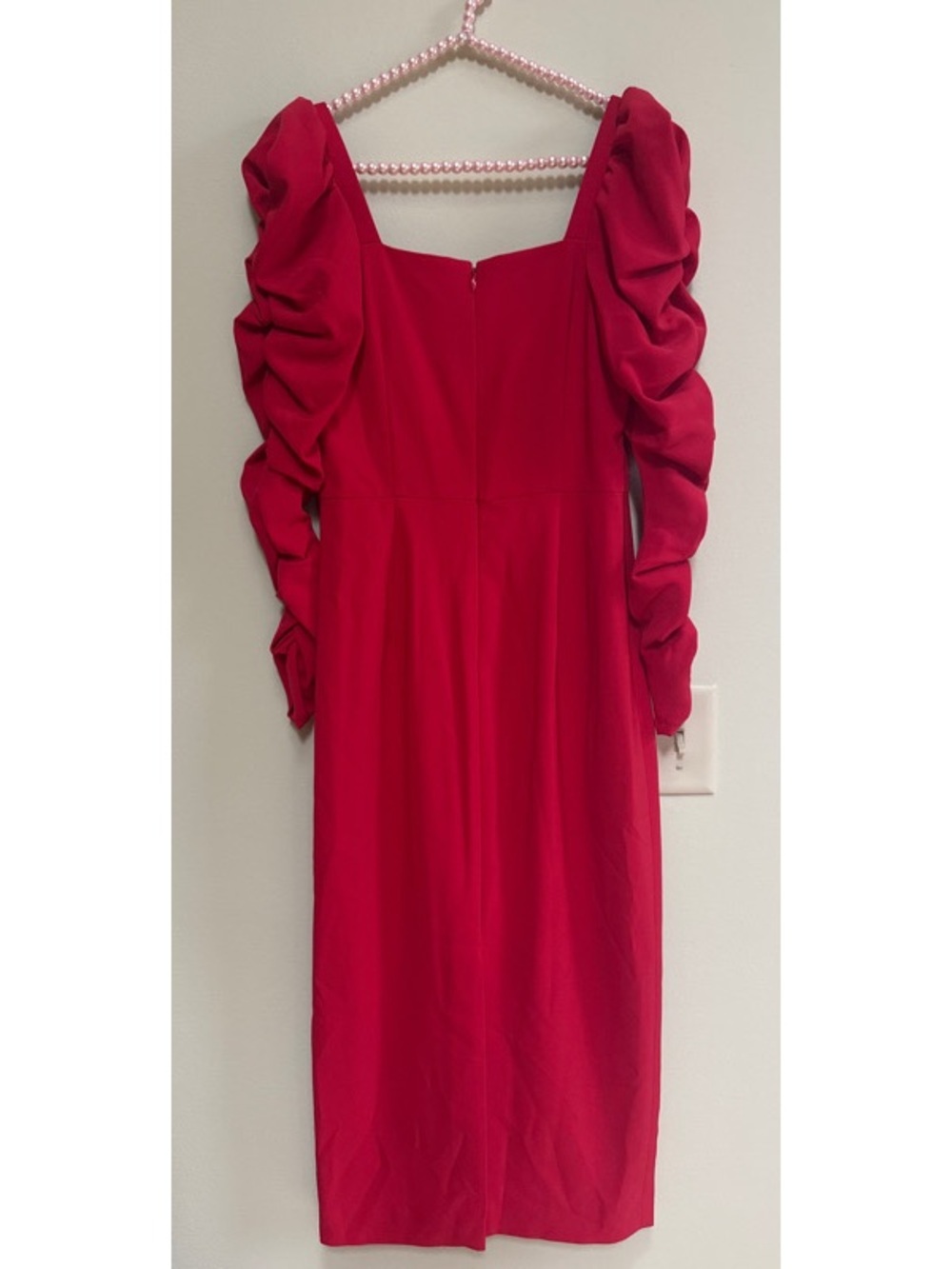 Elena Crepe Square Neck Long Ruched Sleeves Midi Dress - Picture 6 of 7